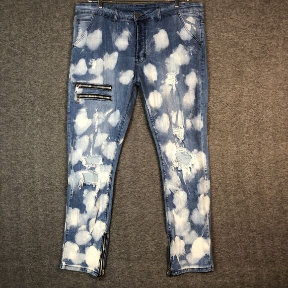 Hengao DANT BULUN Men 40X34 Ripped Distressed Paint Slim Straight Zippers New - Picture 1 of 14